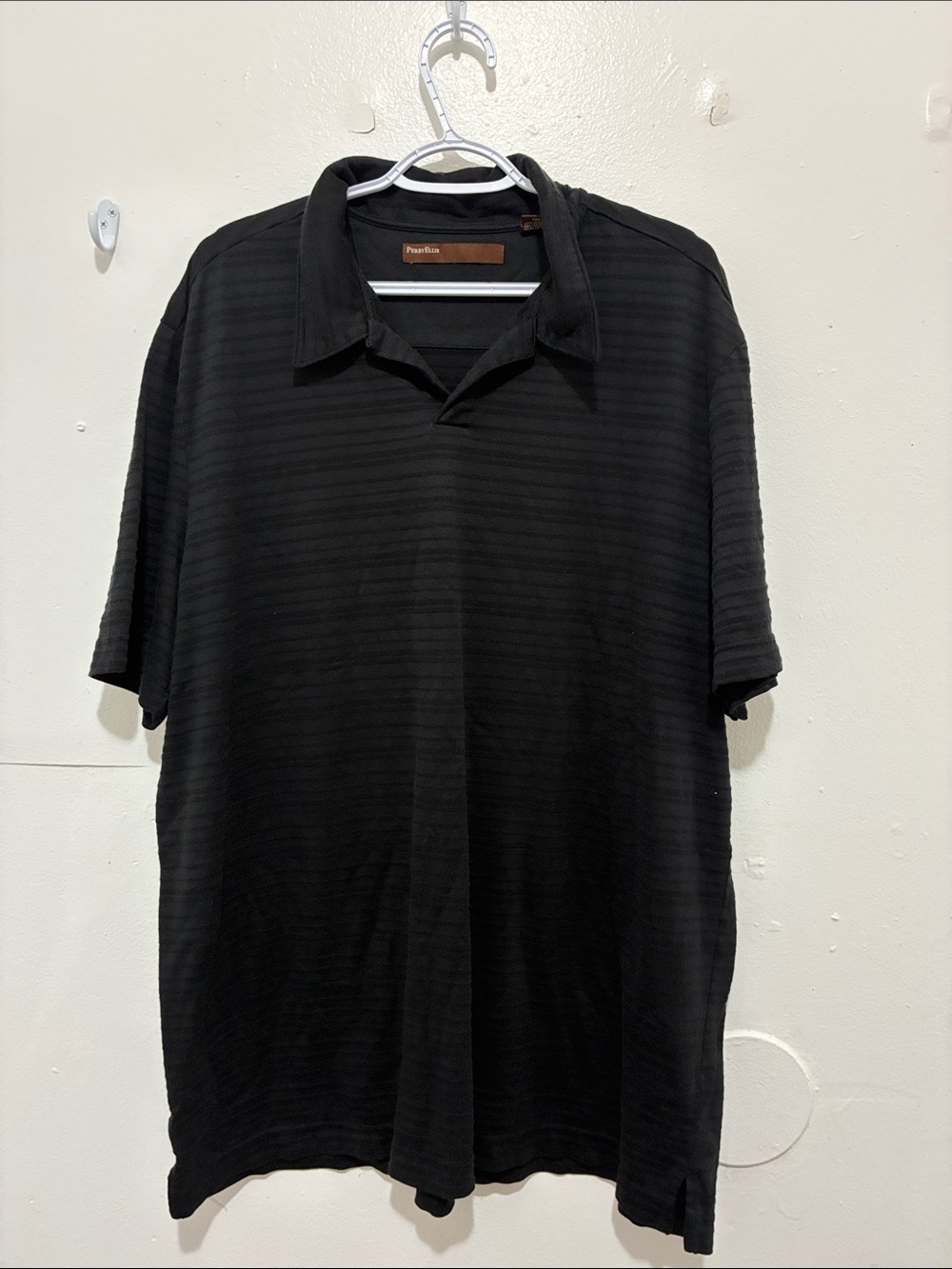 Perry Ellis Black Short-Sleeve Polo with Subtle Texture